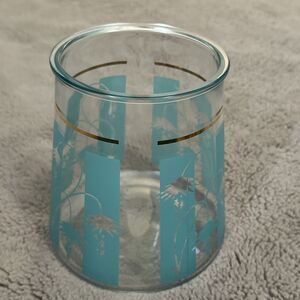 Vintage Bartlett Collins Turquoise Tropic Gold Trim Glass Cookie Jar